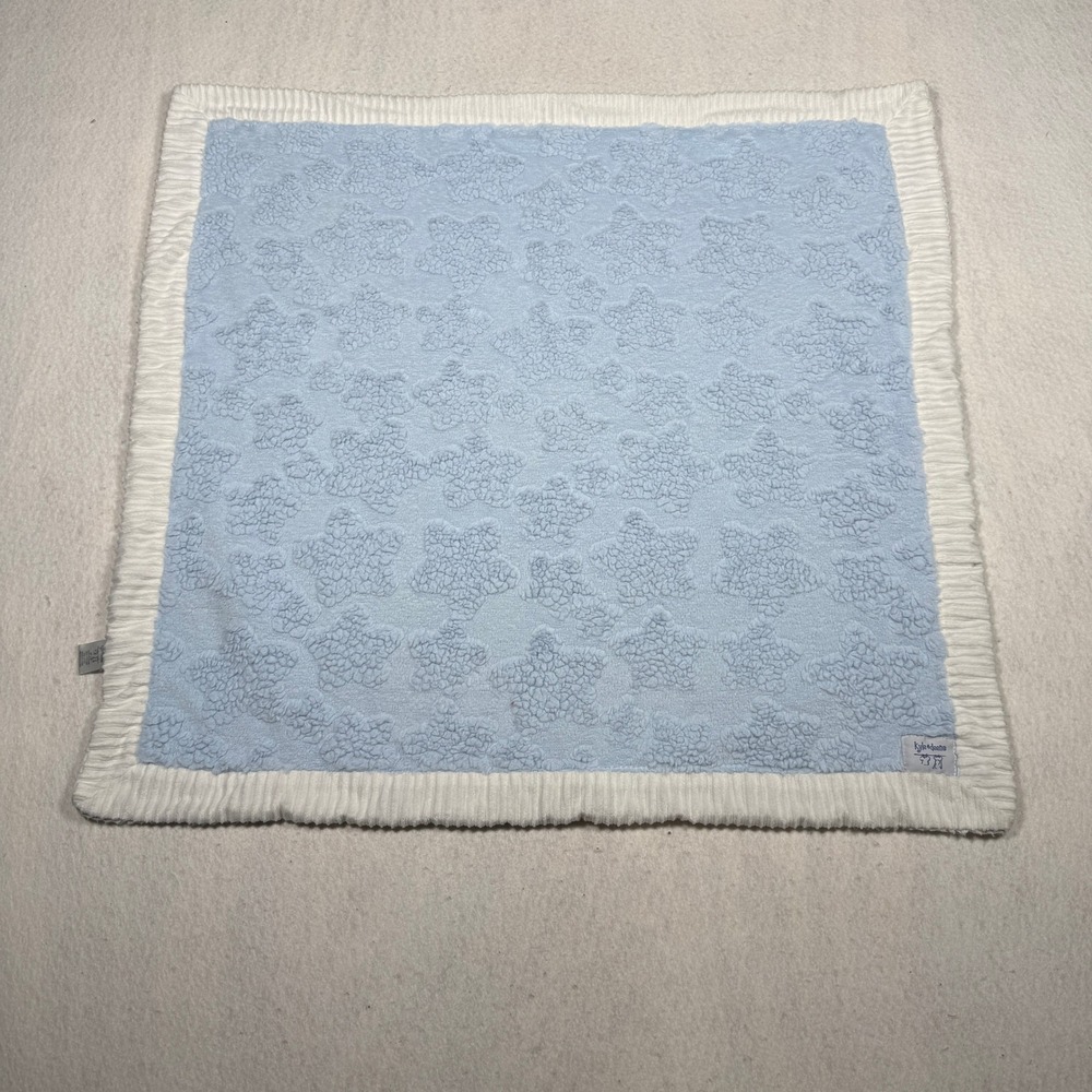 Kyle & Deena Baby Blanket Blue Star Embossed White Ribbed Border Sherpa 30x30